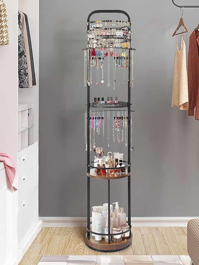 Jewelry Holder Organizer, Floor Jewelry Organizer with Earring Organizer Necklace Holder, Rotating Jewelry Stand Necklace Display Earring Storage, Large Hanging Jewelry Tree for Jewlery Bracelet Ring