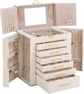 Lolalet Large Jewelry Box Organizer for Women, 7-Layer Jewelry Organizers and Storage Case with Mirror & 6 Drawers, Lockable Watch Ring Earring Bracelet Necklace Holder Girls Gift -7Layer, Beige