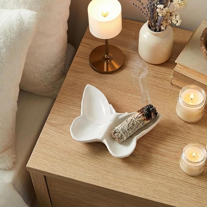 Butterfly Incense Holder for Sticks, Handmade Ceramic Incense Burner, Sage Stick Burner and Palo Santo Holder for Zen Yoga Spa Meditation Home Decor, Butterfly Spiritual Gifts for Women Mom