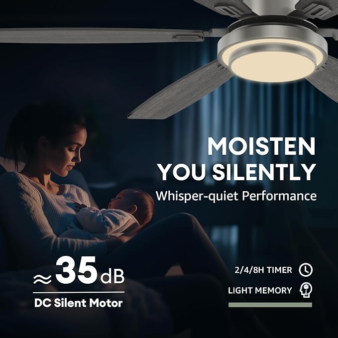 Fanbliss 60 Inch Grey Large Ceiling Fans with Lights and Remote Control for Living Room, Modern Ceiling Fan with Quiet Reversible DC Motor, Ceiling Fan Lights for Garage, Patio, Indoor and Outdoor