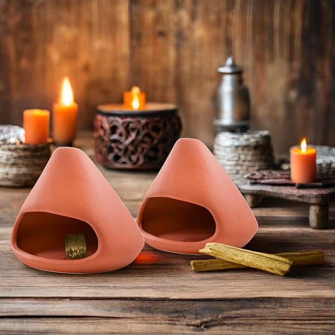 Palo Santo Holder Ceramic Incense Burner Holder Sage Holder for Burning, Ash Catcher Mini Chiminea Unique Home Decor for Meditation/Yoga (Red)