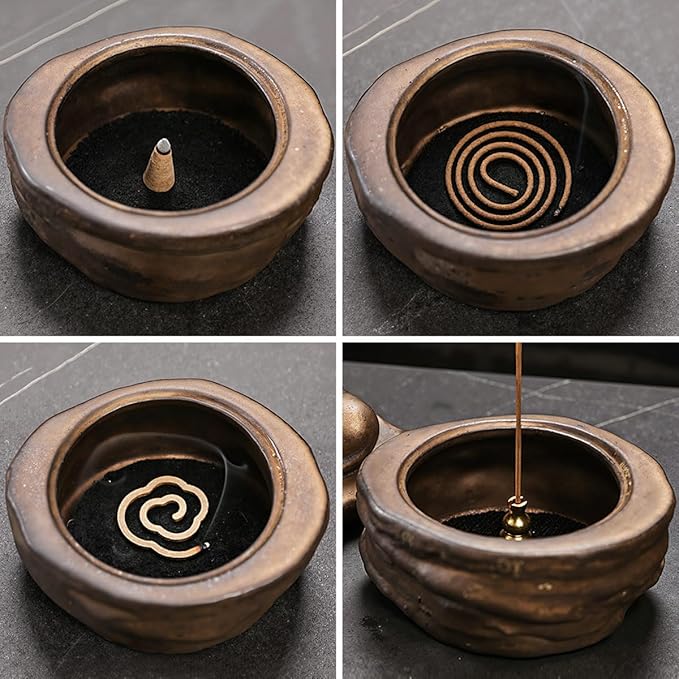 Ceramic Incense Burner for Cone & Coil – Faceless Buddha Statue for Protection, Evil Spirit Cleansing & Zen Meditation, Home Decor to Ward Off Negativity