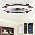 LEDIARY 24" Ceiling Fans with Lights and Remote, Modern Low Profile Ceiling Fan, 3 CCT, Stepless Dimmable, Fandelier Flush Mount Fan Light, 6 Speeds, DC Motor, App & Remote Control for Bedroom(Brown)