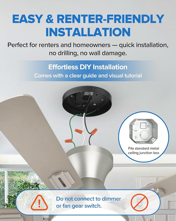 UME 52" Ceiling Fan with Lights & Remote, 6 Blades Low Profile Ceiling Fan, Quiet DC Motor, Natural Wind, 6 Speeds, 3CCT Dimmable 20W LED Modern Ceiling Fan for Bedroom, Living Room, Nickel