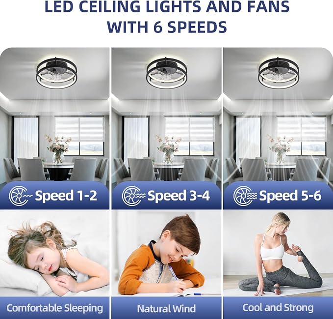 13 Inch Small Ceiling Fan with Light and Remote, Low Profile Flush Mount Fandelier, Dimmable 3CCT Quiet LED Ceiling Fans for Bedroom,Black001