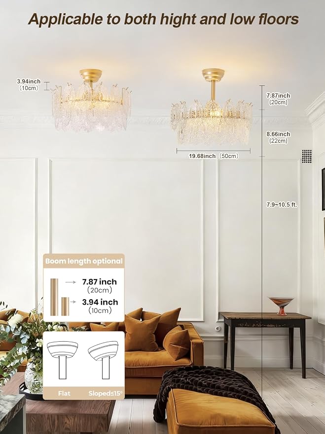 20" Gold Fandelier Ceiling Fans with Lights, Crystal Chandelier Ceiling Fans with Lights Remote Control, Mid Century French Caged Fandelier with 6 Speeds for Bedroom, Living Room