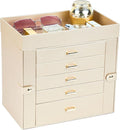 BOOVO Large Jewelry Boxes For Women (Gold, 6 Layer) | 6 Layers Jewelry Organizer Box With Cosmetic Storage Drawer, Necklace Ring Jewelry Organizer Box
