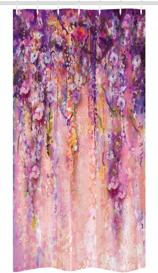 Ambesonne Watercolor Flower Stall Shower Curtain, Wisteria Tree in Full Blossom Romantic Spring Over Bokeh Background, Fabric Bathroom Decor Set with Hooks, 36" W x 72" L, Purple Peach