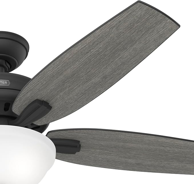 Hunter 52 inch Indoor Ceiling Fan with LED Light - Black Ceiling Fan with Pull Chain, for Bedroom or Living Room, Standard Mount, No Remote, 5 Blades, Includes Bulbs - Newsome 52395, Matte Black | Standard Mount, Pull Chain, 5 Blades, For Bedroom, Livi...