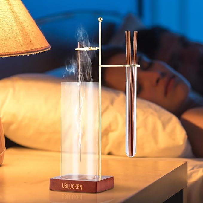 Incense Holder for Sticks, Anti-Ash Flying Incense Burner with Brush & 20 Incense Stick, Detachable Glass Ash Catcher & Storage Tube, Upside Down Incense Holders for Yoga Spa Home Decor