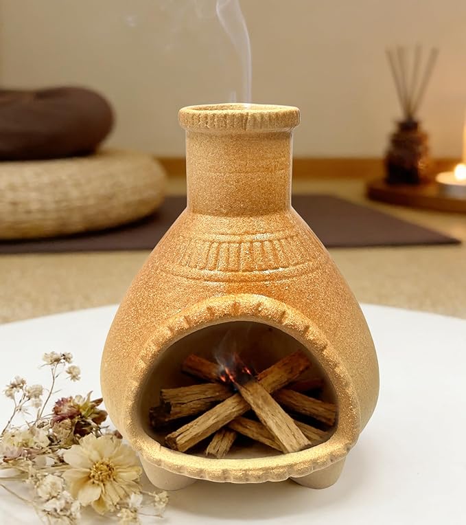 Mini Ceramic Palo Santo Holder for Incense Sticks, White Sage and Meditation Decor, Decorative Palo Santo Burner (Natural)