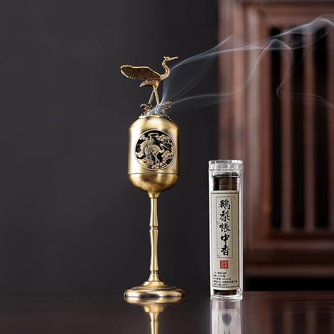 Incense Burner Holder for Coil Incense/Incense Cones-Oriental Crane Incense Burner-Antique Bronze Alloy Art Piece with Incense for Yoga, Home & Office Decor
