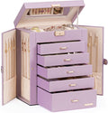 Homde Jewelry Box Large for Women: 6 Layers 5 Drawers Organizer with Mirror for Ring Earring Necklace - Storage Holder with Lock for Dresser (Gray Purple)