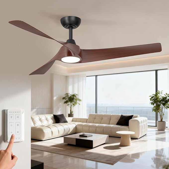 TALOYA 52 inch Modern Ceiling fan with Light, 3 Blades Ceiling Fans with Lights and remote, 3000K-6500K, Dimmable, Quiet, Outdoor Ceiling fan For Living Room, Bedroom, Patio, Farmhouse, Dark Walmut