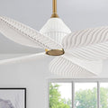 52" Tropical Ceiling Fans, Flush Mount Palm Leaf Ceiling Fan no Light, Indoor Ceiling Fans Without Light for Living Room Bedroom Kitchen Covered Gazebo, APP and Remote Control-White Gold