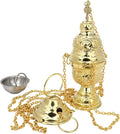 Needzo Ornate Hanging Brass Censer, Chatholic Church Supplies, 26" Chains with 7.5 Inch Body