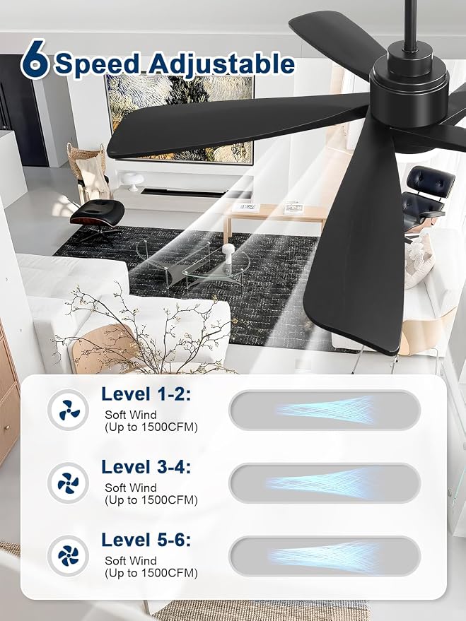 Sofucor Black Ceiling Fan with Lights and Remote, 52 Inch Modern Wood Ceiling Fan for Indoor Farmhouse Bedroom Living Room Outdoor Patio Porch, Reversible DC Motor, 5 Blade