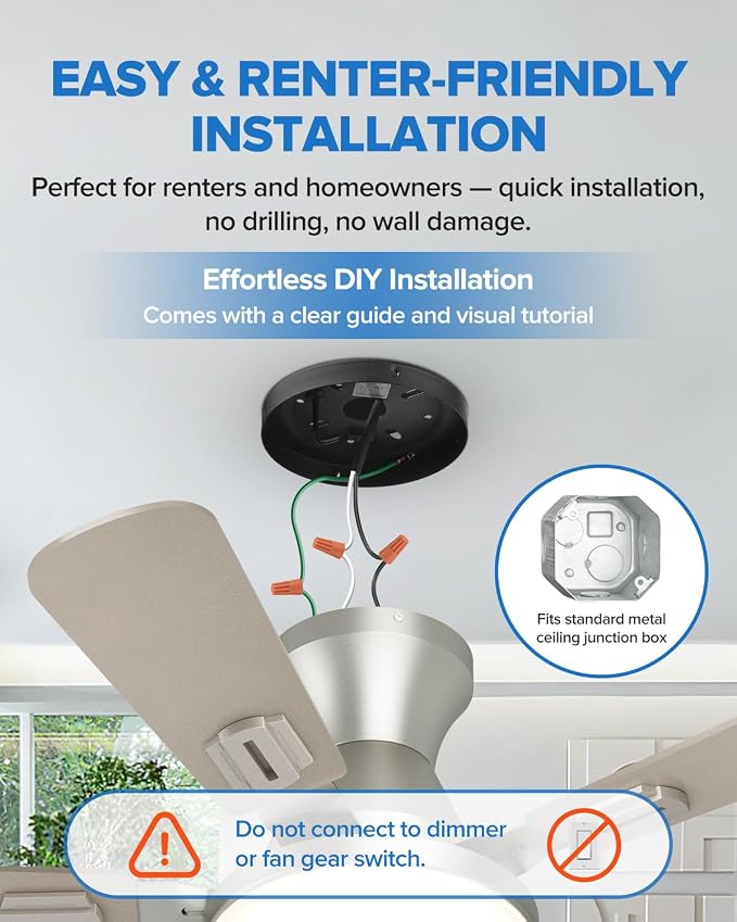 UME 42" Ceiling Fan with Lights & Remote, 6 Blades Low Profile Ceiling Fan, Quiet DC Motor, Natural Wind, 6 Speeds, 3CCT Dimmable 20W LED Modern Ceiling Fan for Bedroom, Living Room, Nickel