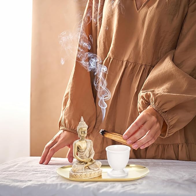 TOPZEA 6 in 1 Brass Incense Burner Holder, Palo Santo & Sage Sticks Holder, Ash Catcher Tray with Buddha Statue for Coil Incense, Incense Cone & Stick, Meditation Accessories, Yoga Room Decor