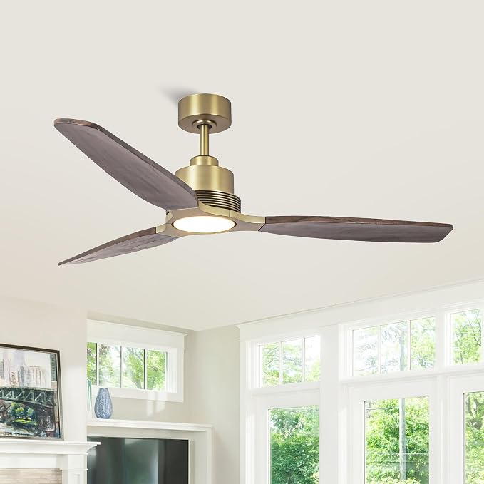 56” Gold Ceiling Fans with Lights and Remote - Modern Outdoor Sleek Luxury Gold Ceiling Fan, 3CCT, 6 Speeds eversible DC Motor for Living Room, Bedroom, Patios, Gazebo, and Indoor Spaces