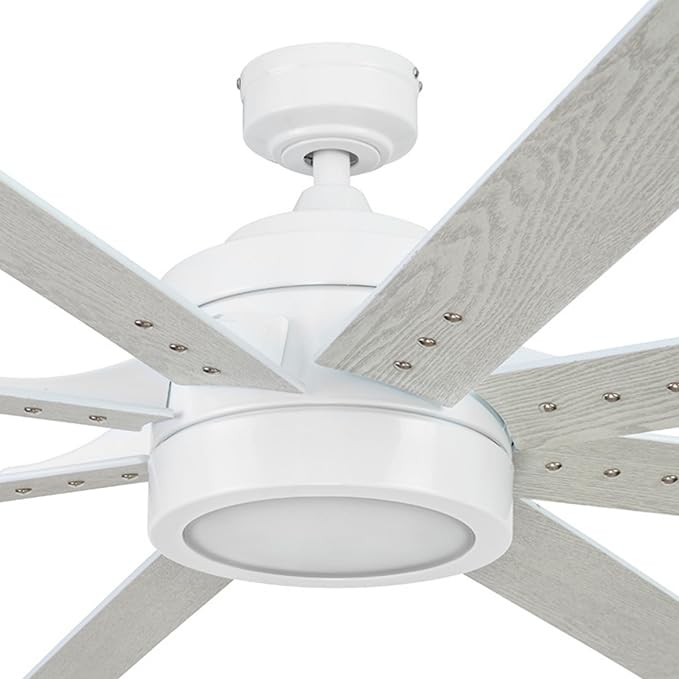 Honeywell Ceiling Fans Xerxes Modern 62 Inch Ceiling Fan with Light, Remote Control Fan, LED Indoor Fan with 8 Blades, White and Gray Wash Blade Finish Options, White (51628-01)