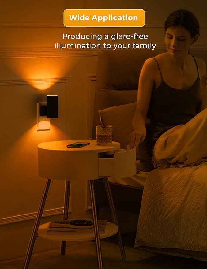 L LOHAS LED Night Light, Amber Nightlight,Dimmable Night Light,Light Sensor | Yellow Nightlight, 0-100LM, Sleep Light for Kids, Soft & Warm Light for Bedroom, Bathroom, 2 Pack
