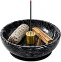 Natural Marble Incense Holder, 4.72 Incense Holder for Sticks with 9 Holes, Handmade Incense Burner for use in Meditation/Palo Santo/Sage/Cone (Black)