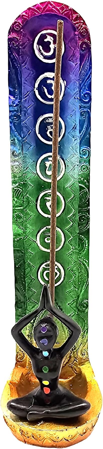 Yoga Goddess Seated Mountain Pose Chakra Incense Burner 9.5" Multicolor Handcrafted Resin Holder Seven for Meditation, Yoga, Aromatherapy, Energy Healing, Spiritual Décor & Wellness Rituals