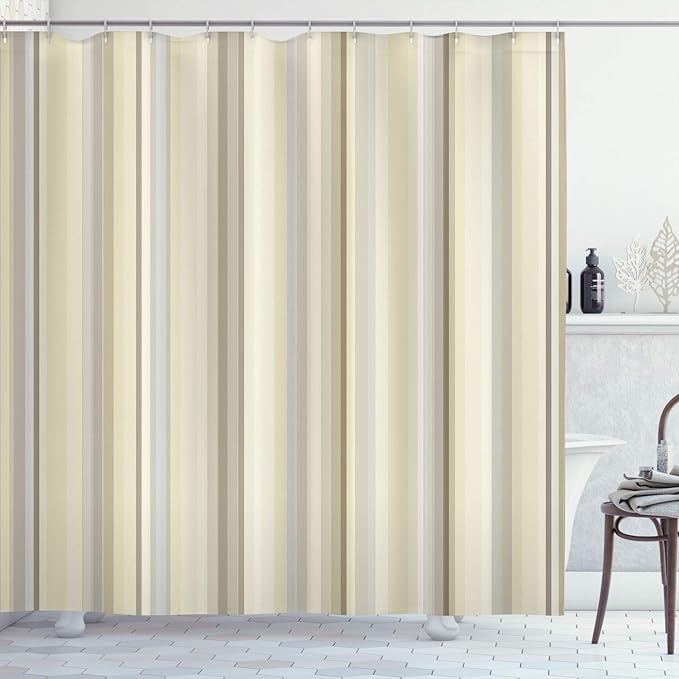 Ambesonne Stripes Shower Curtain, Abstract Ocean Inspired Palette Lines Geometrical Image Illustration, Cloth Fabric Bathroom Decor Set with Hooks, 70" Long, Pastel Yellow
