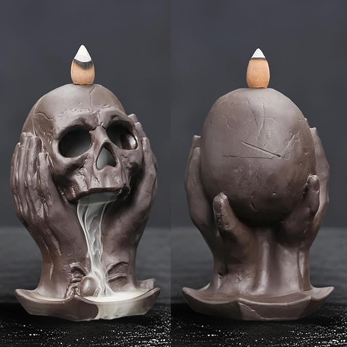 Comeon Skull Decor Incense Stick Holder Reverse Flow Censer Waterfall Burner Set + Backflow Incense Cones, Incense Sticks, Tweezers, and Mat