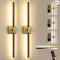 Gold & Walnut Battery Operated Wall Sconce with Remote Control, 3000K-6000K Dimmable 8000mAh Wireless Rechargeable Wall Sconces Set of Two with Timer for Living Room, Bedroom, Stairwell, TV 40 Inch
