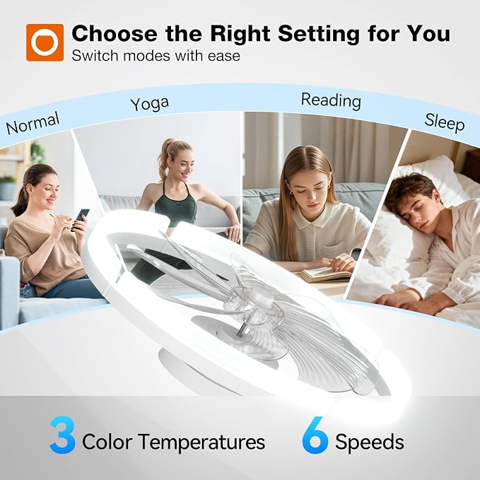 addlon Ceiling Fans with Lights and Remote, 20'' Low Profile Ceiling Fans, 3000-6000K Dimmable Modern Flush Mount LED Fan Light, Fandelier Ceiling Fan for Bedroom, Kitchen, Living Room