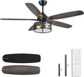 Hounberi 56 Inch Farmhouse Ceiling Fans with Lights and Remote Control | 6-Speed Reversible DC Motor, 5 Double Finish Blades, Black Caged Ceiling Fan with Light for Bedroom, Living Room, Kitchen