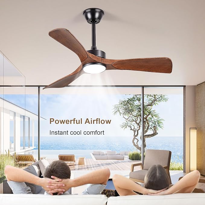 Ceiling Fans with Lights and Remote: 42-Inch Ceiling Fan 3 Blades Low Profile Outdoor - Walnut Ceiling Fans with Remote Control Quiet Reversible DC Motor for Patio Living Room