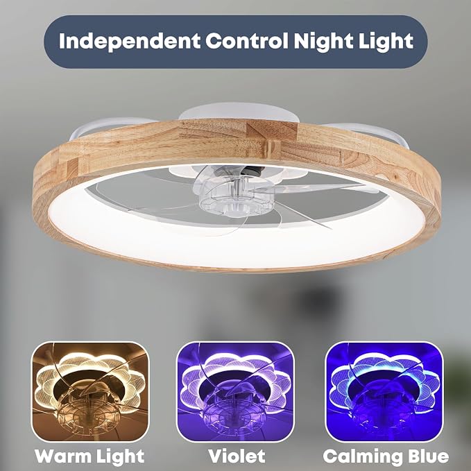 Fszdorj 24'' Ceiling Fan with Light and Remote, Low Profile Ceiling Fan with Light, Dimmable Flush Mount Ceiling Fan Light, 6 Speeds Fan, App&Remote Control, Fandelier Quiet Fan for Bedroom F126