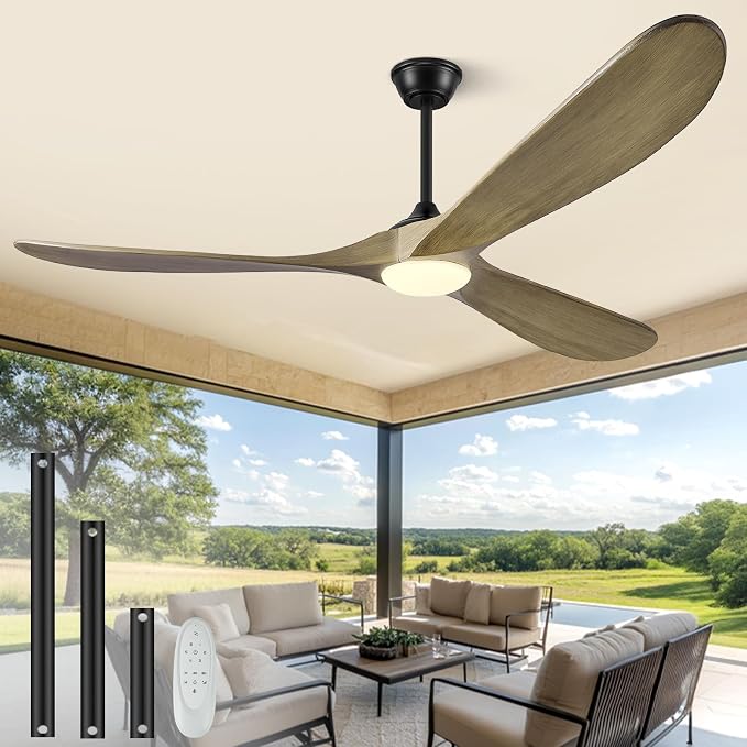 72" Ceiling Fans with Lights and Remote Control, Outdoor Ceiling Fan with Lights High CFM Dimmable Quiet 3 Blade Wood Walnut Ceiling Fan,Bronze Gray