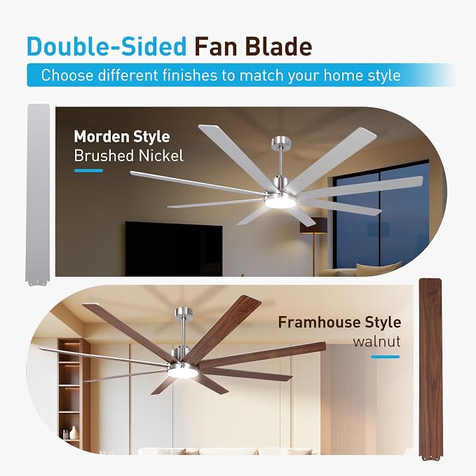 72In Modern Brushed Nickel Ceiling Fans with Light and Remote,6 Speed,3CCT,Quiet Reversible DC Motor Indoor Outdoor Ceiling Fan for Patio Living Room Bedroom