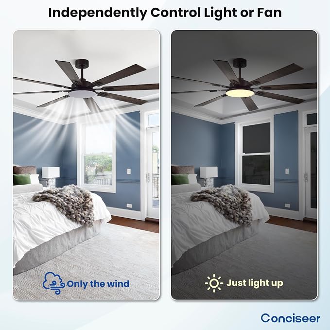 72 Inch Ceiling Fans with Lights and Remote, Dual Color 8 Blades, Bedroom Living Room Office Library Cafe Outdoor Industrial, 3CCT Dimmable, 6 Speed Reversible Quiet DC Motor, Brown/Wood Grain