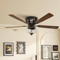 Farmhouse Flush Mount Ceiling Fans with Lights and Remote, 52 Inch 6-Speed Reversible Motor Quiet Ceiling Fan, Low Profile Ceiling Fan with Lights for Living Room Bedroom, Timer