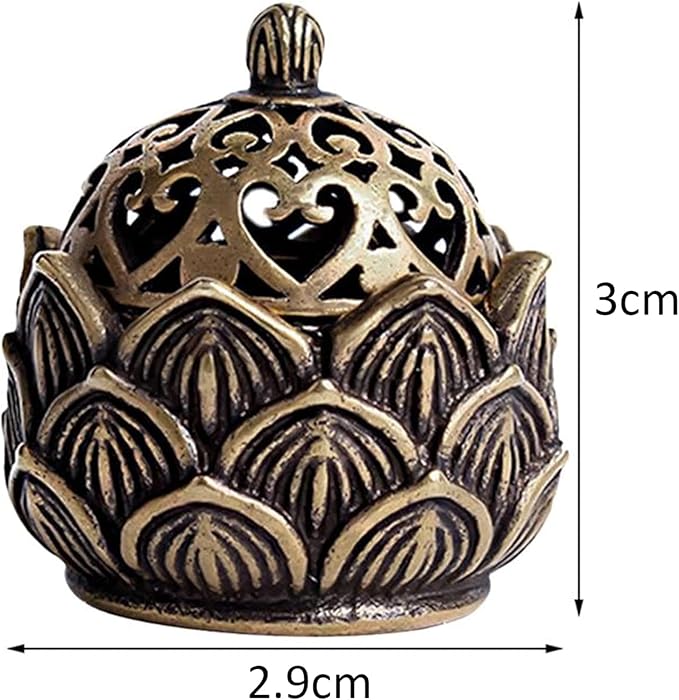 Gold Lotus Incense Burner Vintage Flower Incense Holder Incense Cone Burner for Home Fragrance Decoration, Incense Holders（2.9 x 3cm）