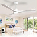 Outdoor Ceiling Fan with Light: 52 Inch 3 Blade Outdoor Fans for Patios - Modern White Ceiling Fan with Dimmable Light Remote APP Control Ultra Quiet Reversible DC Motor Timer