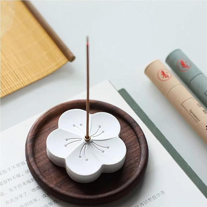 Incense Holder for Sticks with 0.3cm Holes - Cherry Blossom Design Portable Ash Catcher & Burner for Desk, Office, Tea Room, The “Four Seasons Floral” Series