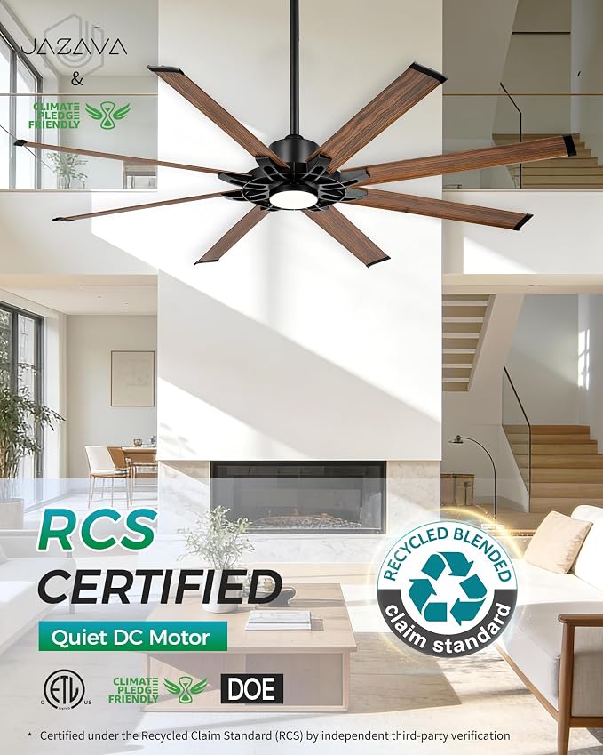 72 Inch Ceiling Fan with Light, Industrial Ceiling Fan with 8 Aluminium Metal Blades, Smart Fan Compatible with Alexa, Garage Indoor Fan For Living Room and Patio, ZCCF05AWD-72