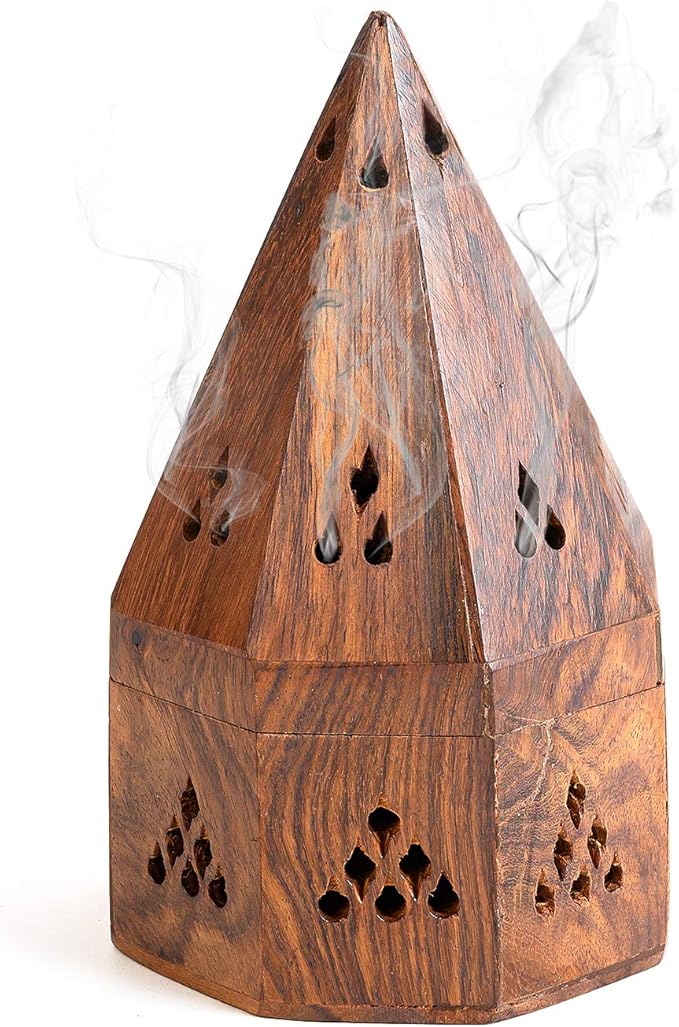 Incense Garden Wooden Incense Holder Burner - Temple Wooden Charcoal/Cone Burner - 5 Inch