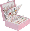 BOOVO Large Jewelry Boxes For Women (Rose Gold, 4 layer) | 4 Layers Jewelry Organizer Box With Cosmetic Storage Drawer, Necklace Ring Jewelry Organizer Box