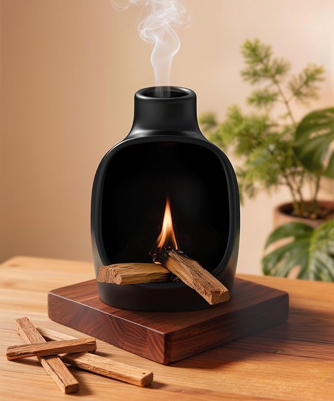 Palo Santo Holder - Modern Chiminea Incense Burner for Yoga, Meditation, and Anxiety Relief - Wood Sticks Dish, Sage Ash Catcher, SArchitectural Square & Organic Round, Cone Burner - Tower