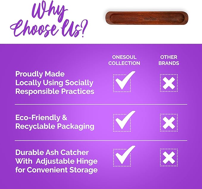 Wooden Ash Catcher & Incense Holder for Sticks, Incense Stick Holder for Mess-Free Incense Storage, Incenses Burner Made of Padauk Wood, with 3 Holes, 9 Inches - OneSoul Collection