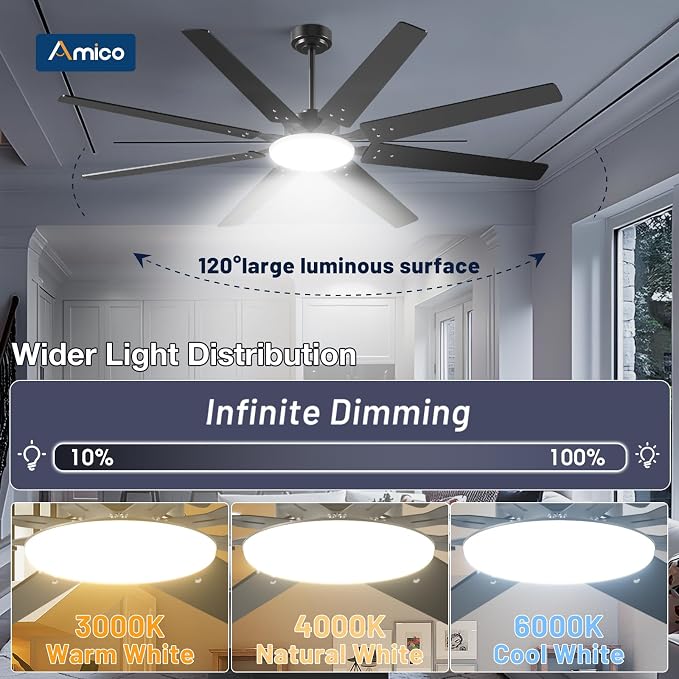 72 inch Ceiling Fans with Lights,Large Ceiling Fan with Light and Remote Control, Dimmable, 3CCT, Quiet, Black Modern Ceiling fan For Living Room, Bedroom, Kitchen, Patio, Farmhouse, Indoor/Outdoor