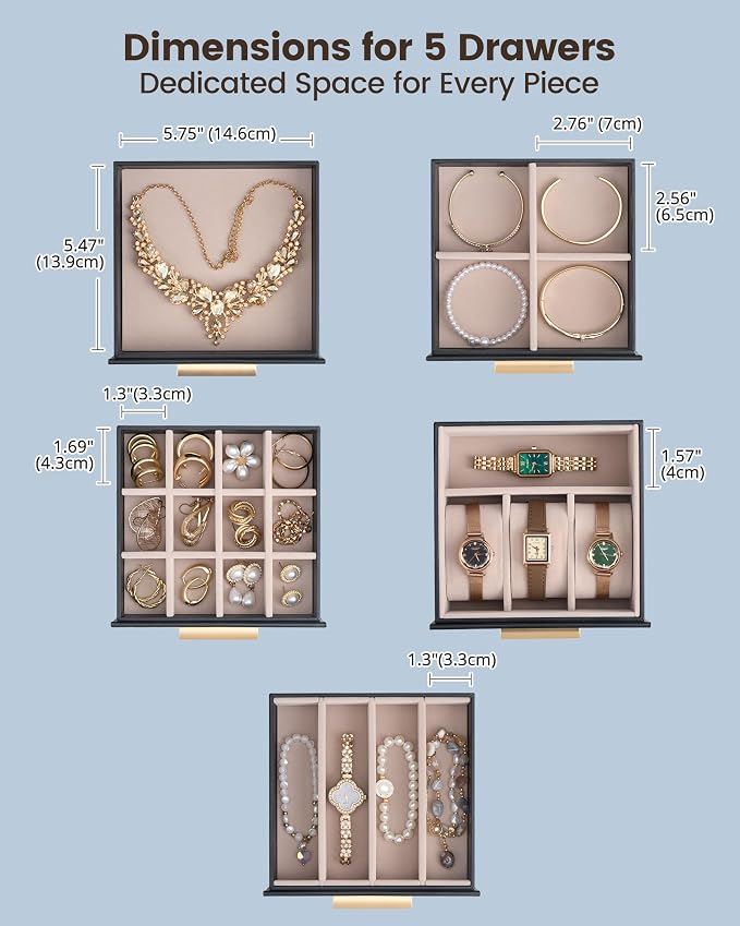 Lolalet Large Jewelry Box Organizer for Women, 6-Layer Jewelry Organizers and Storage Case with Mirror & 5 Drawers, Lockable Watch Ring Earring Bracelet Necklace Holder Girls Gift -6Layer, Black