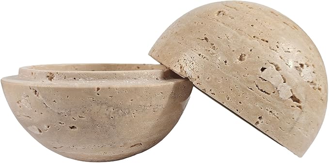 Natural Stone Sphere Incense Holder: 4" D Hand-Carved Aromatherapy Burner for Yoga, Meditation & Relaxation, Elegant Multi-Hole Design, Beige Travertine